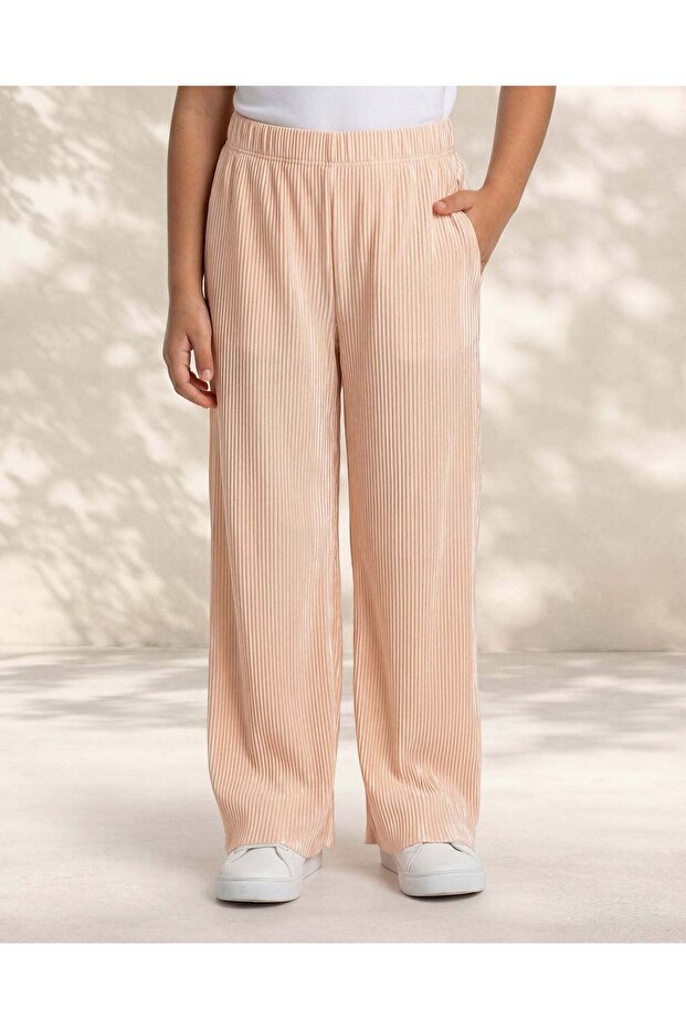 Girls White Casual Straight Fit Trousers