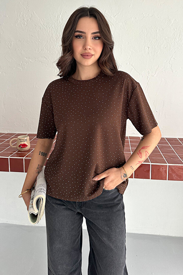 Taş Detaylı Basic Tişört – Minimal Dot - 3