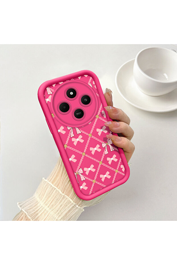 Redmi 14C Compatible Silicone Shockproof Rose Red Phone Case Bow Pattern - 8