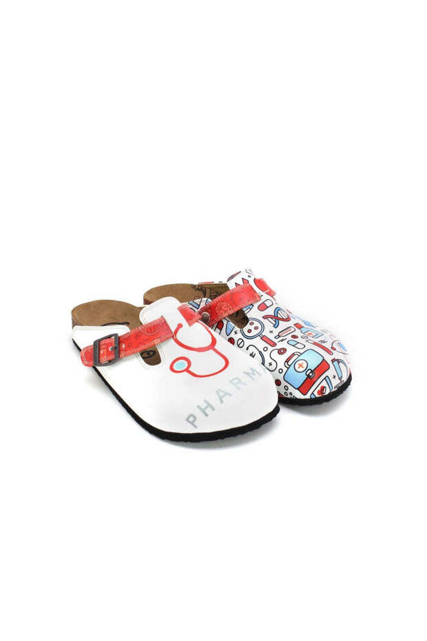 Women's Vegan Leather White Slipper - Pharmacist Model - Wcal3466