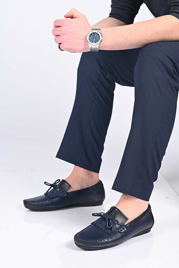 Laceless Bowknot Polyurethane Sole Genuine Leather Loafers 028-2060-26Y Men's Shoes