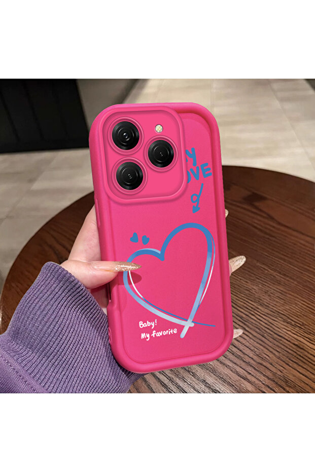 حافظة هاتف من السيليكون المقاوم للصدمات بنمط قلب متوافقة مع هاتف Tecno Spark 20 Pro باللون الأحمر الوردي - 5