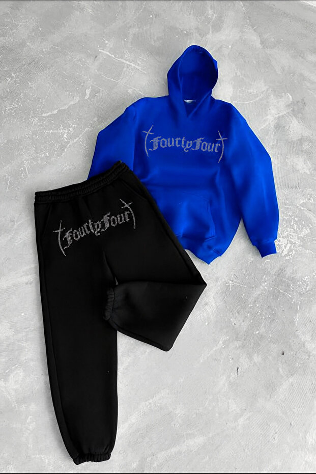 Unisex Stone Printed Sweatshirt-Sweatpants 2-Piece Set Oversized 3 Thread Cut