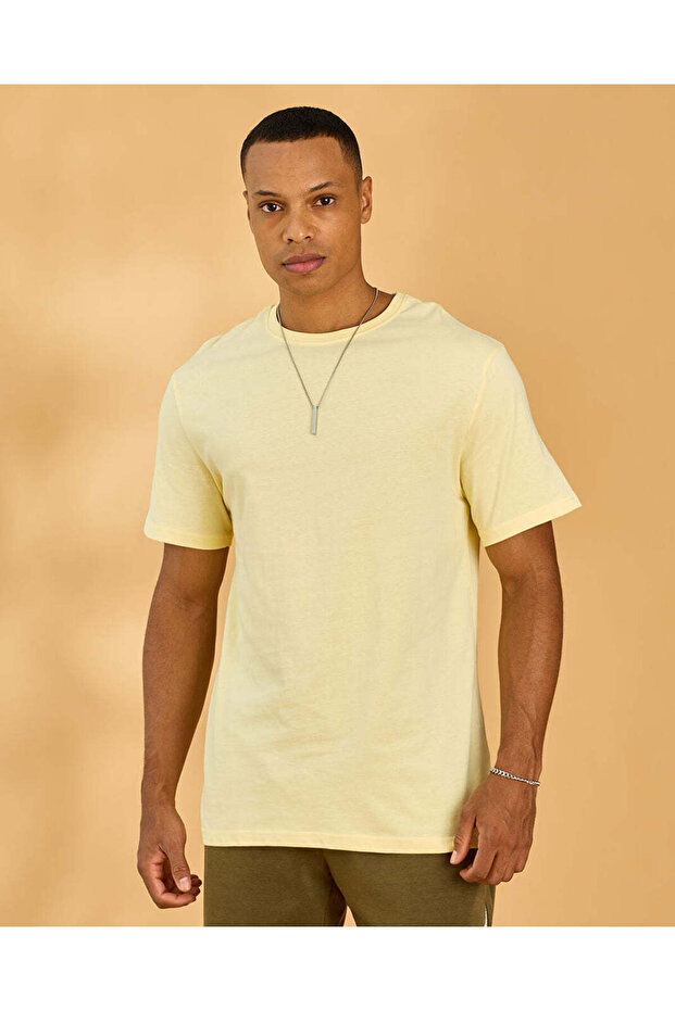 Men Yellow Basic Solid T Shirt - 1