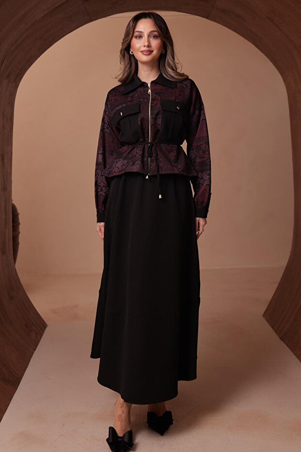 Patterned Jacket Set N2713 Plum - 5