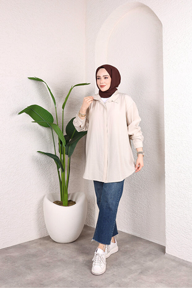 Women's Button-Front Strawberry Fabric Tunic Shirt