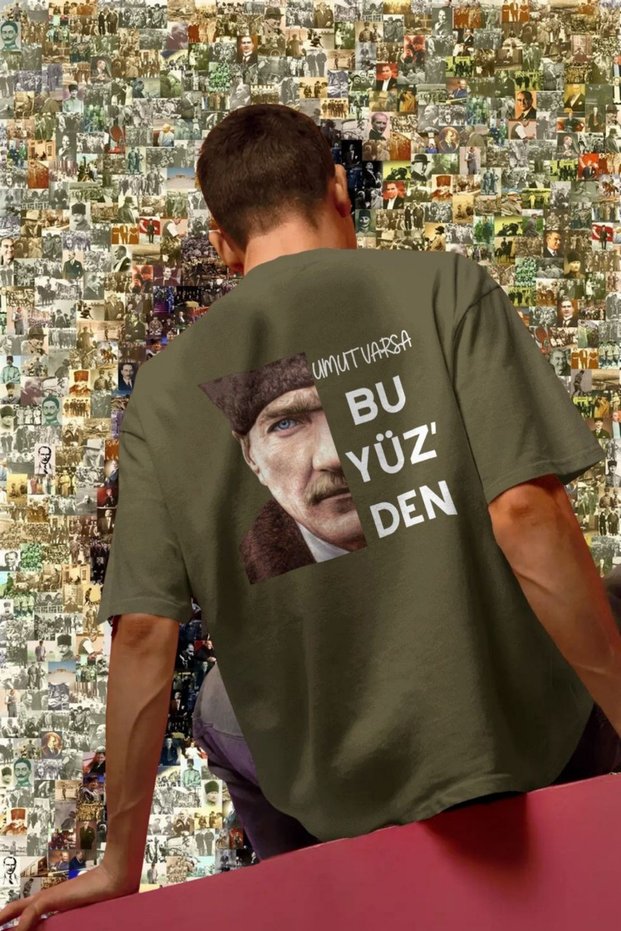 Atatürk Unisex Oversize 24/1 Cotton T-Shirt - Special Collar Print