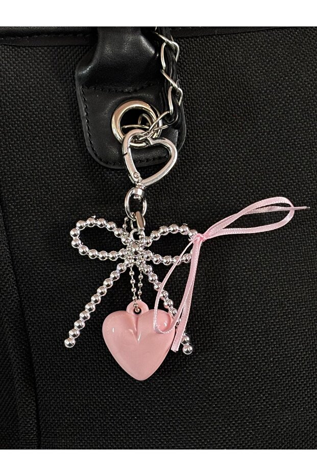 Pink Heart & Ribbon Bag Charm