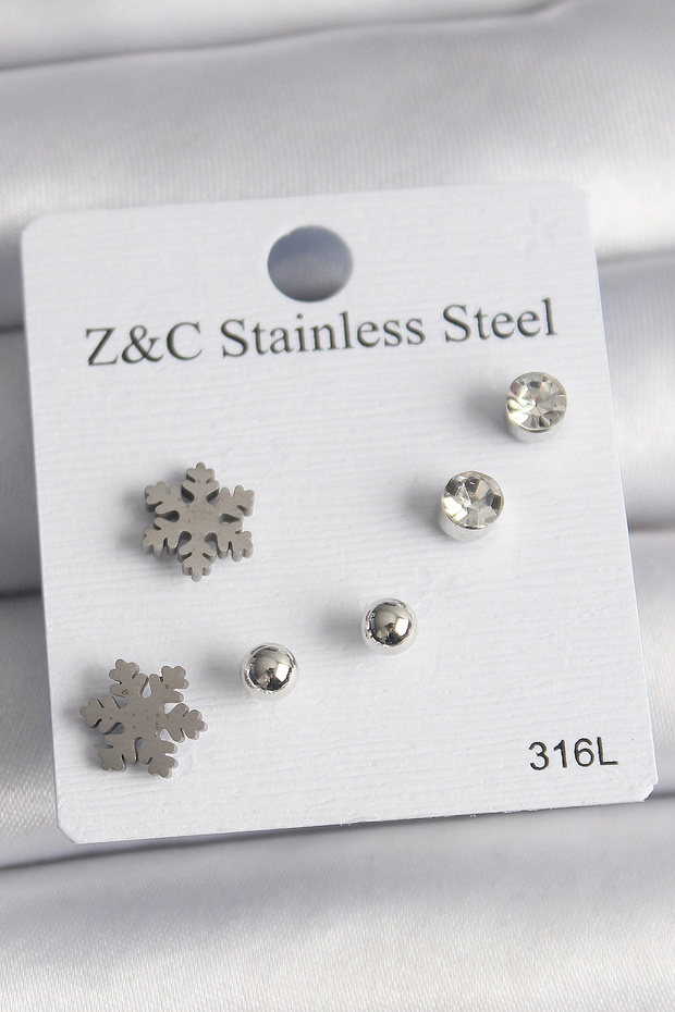 316L Steel Silver Color Zircon Stone Snowflake Model Women's Earring Set