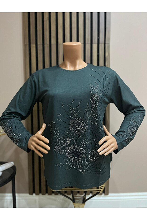 Women's Flower Garden Patterned Stone Mother Combed Cotton Blouse for Middle Age and Above
