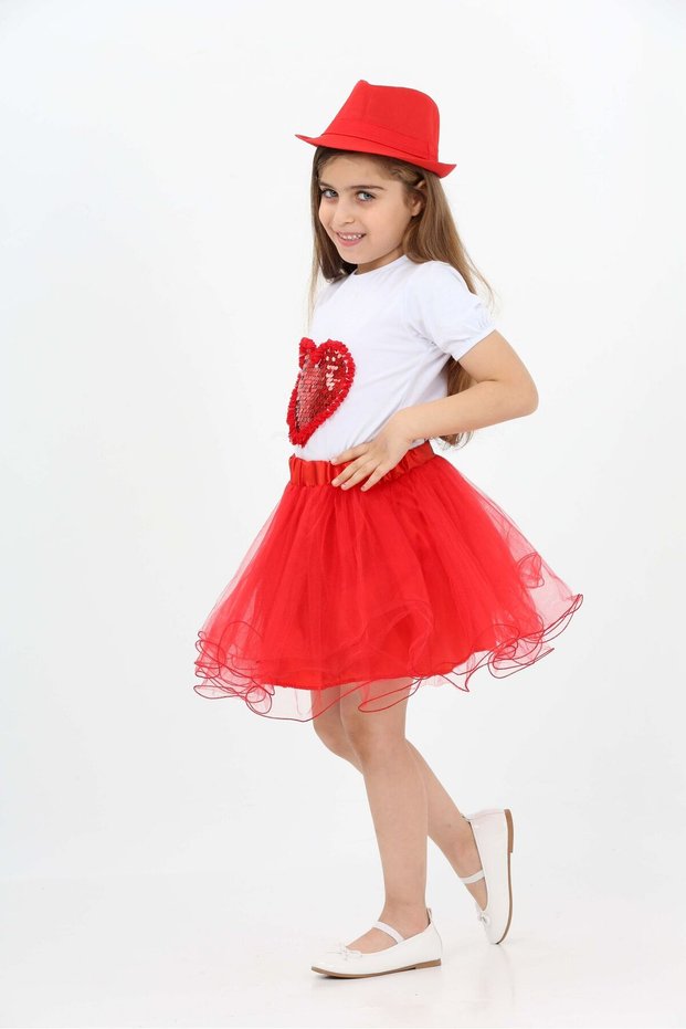 23 April Show Outfit Girls Tutu Skirt Red Heart T-Shirt Set