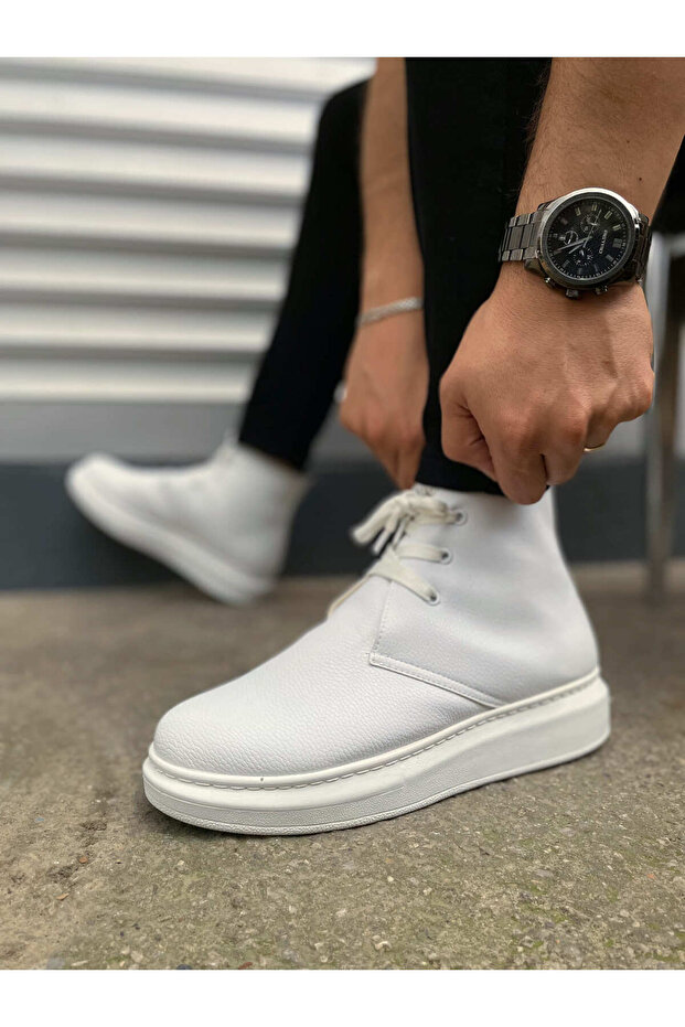 White Lace-Up Men's Sneakers Boots