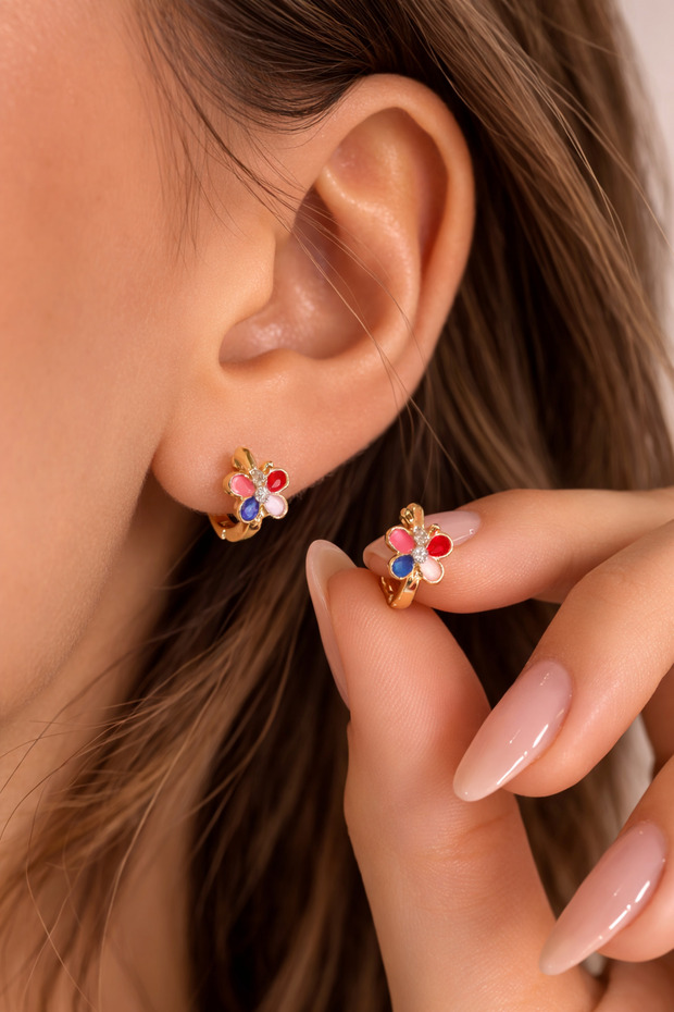 Colorful Butterfly Figured Children's Earrings – Sparkling and Adorable