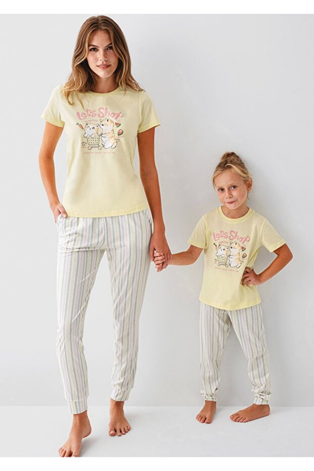 Mother-Daughter, Yellow, Striped Pajama Set (Sets Sold Separately)