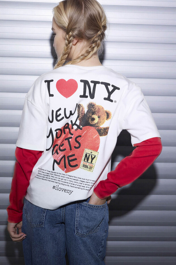 100% Cotton I Love Ny Oversized T-Shirt for Girls H0147A826Sm