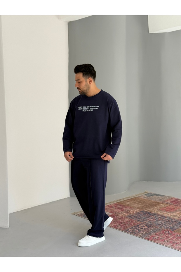 Laser Cut Long Sleeve Tshirt - Seam Detail Tracksuit Men's 2-Piece Set