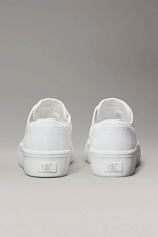 Vulkanize Flatform Düşük Bilekli Kanvas Monogram Kadın Beyaz Sneaker YW0YW01763-01W - 4