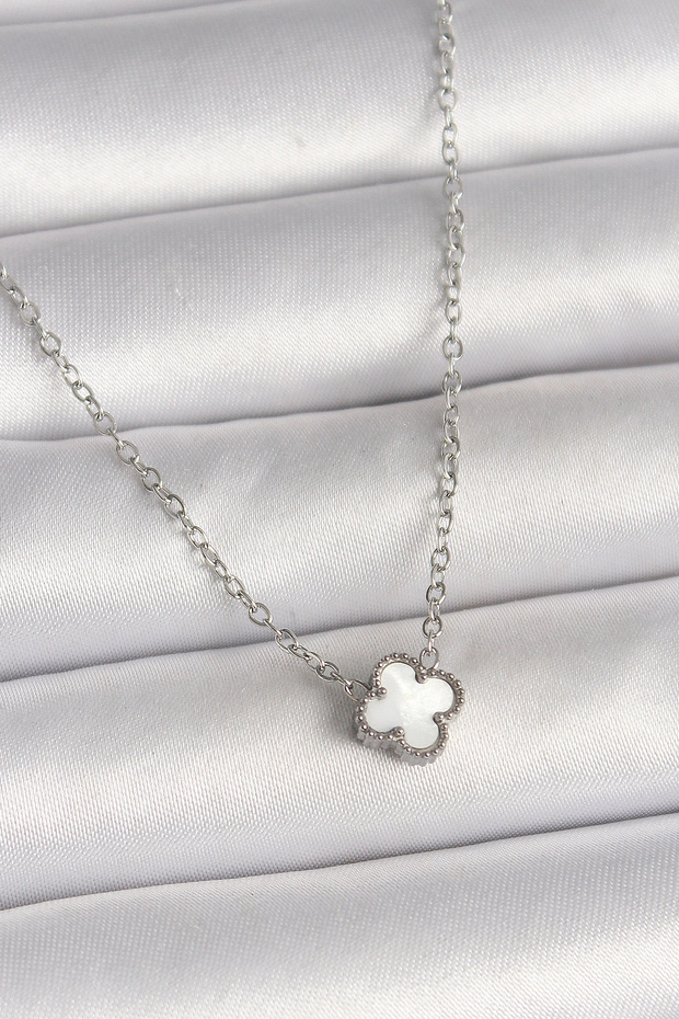 316L Steel Silver Color White Clover Model Women's Necklace