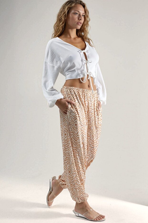 Zebra Patterned Low Waist Sandy Sweatpants - 4