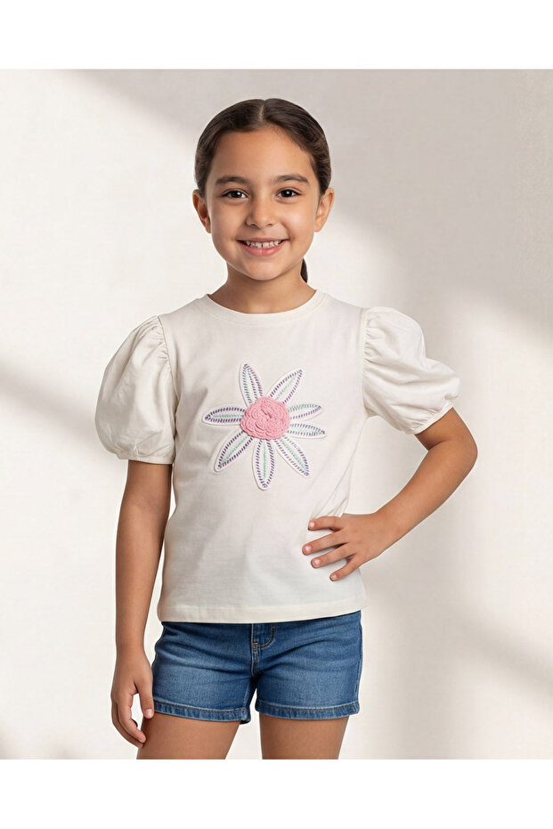 Girls White Crochet And Sequins Embellished Jersey Top