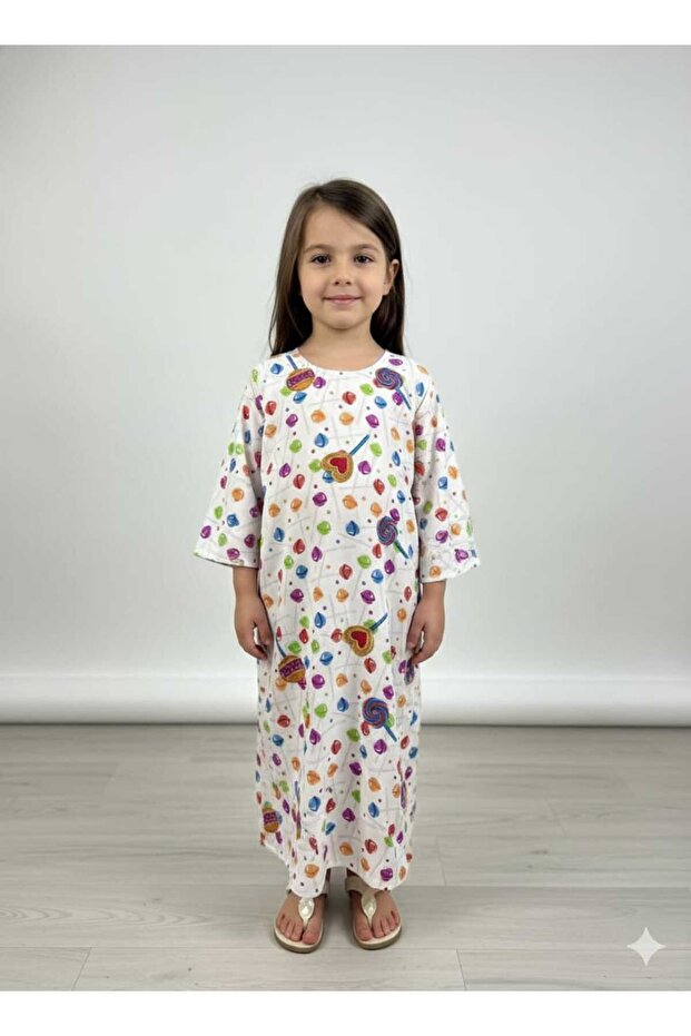 Rayon Printed Kids Jalabiya, White Multicolor Candy Print
