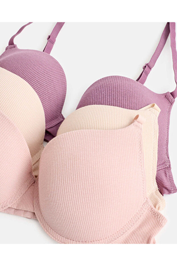 Women Assorted 3-Pack Ribbed Push-Up Bras - 6