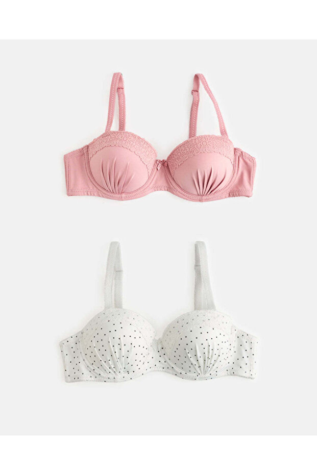 Women Assorted 2-Pack Printed & Solid Balconette Bras with Lace - 2