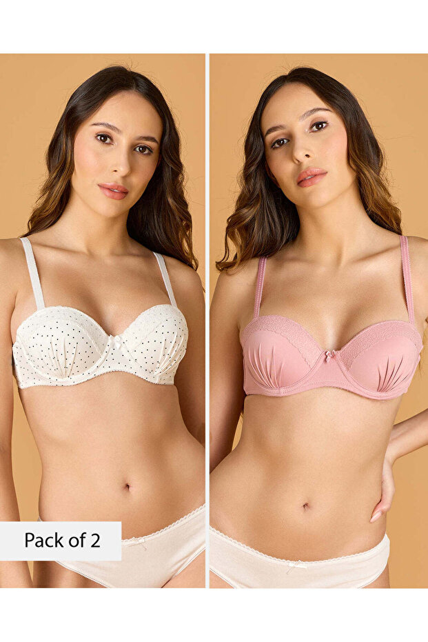 Women Assorted 2-Pack Printed & Solid Balconette Bras with Lace - 1