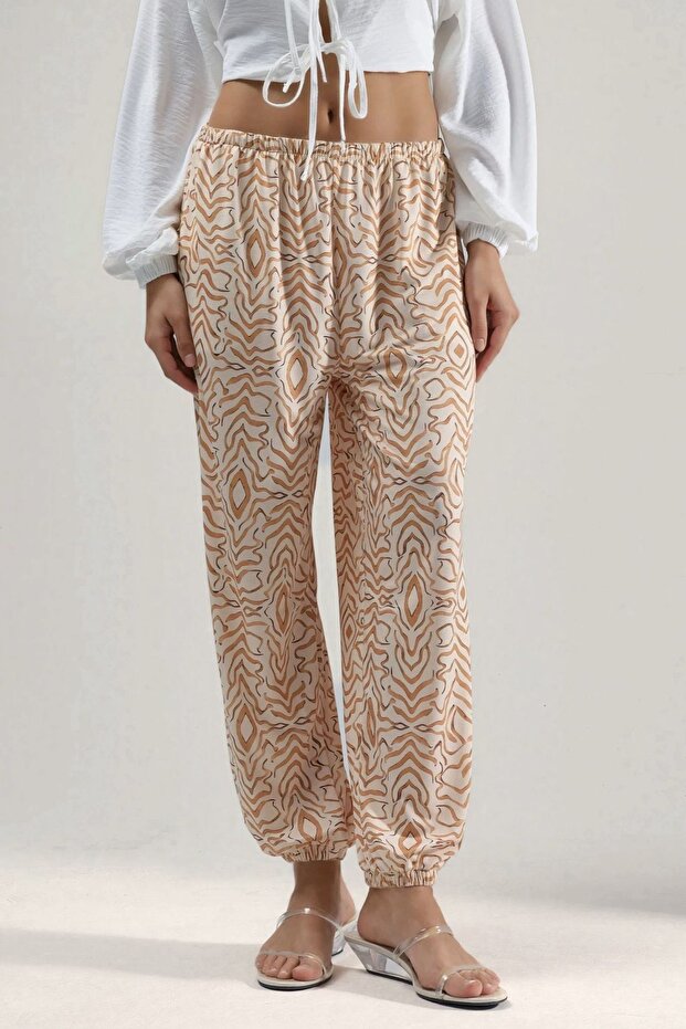 Zebra Patterned Low Waist Sandy Sweatpants - 1