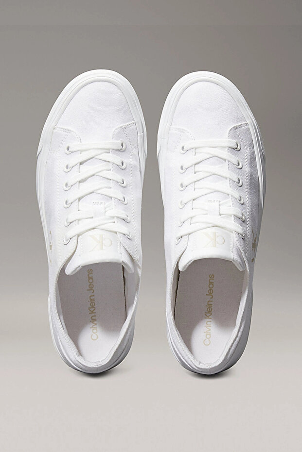 Vulkanize Flatform Düşük Bilekli Kanvas Monogram Kadın Beyaz Sneaker YW0YW01763-01W - 6