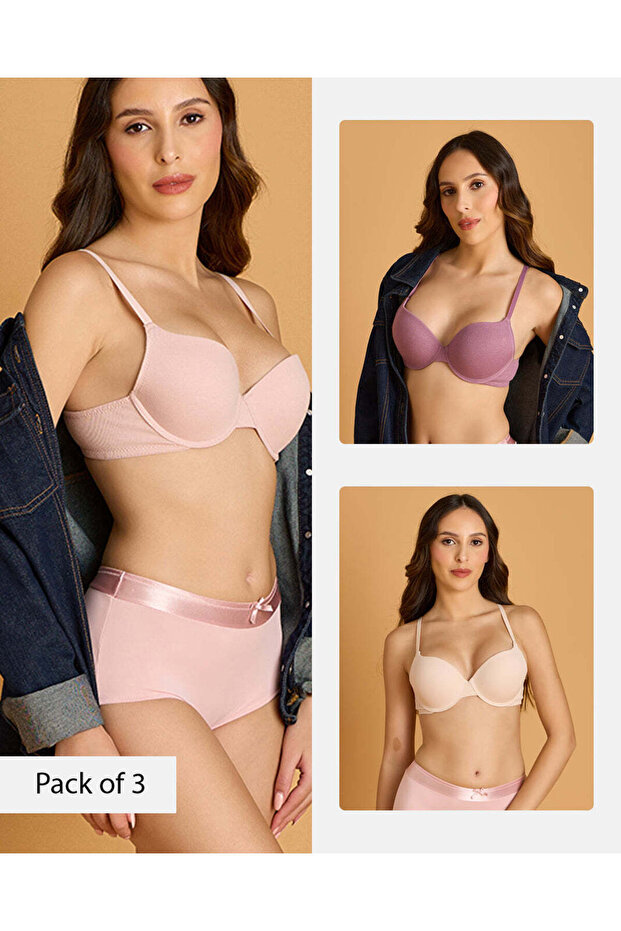 Women Assorted 3-Pack Ribbed Push-Up Bras - 1