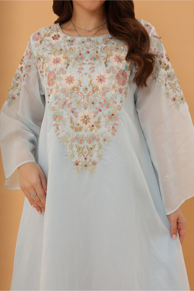 Powder Blue Regal Embroidered Jalabiya - 2