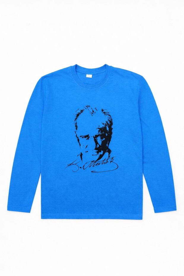 23 April Show Performance Outfit - Atatürk Printed Blue Combed Cotton