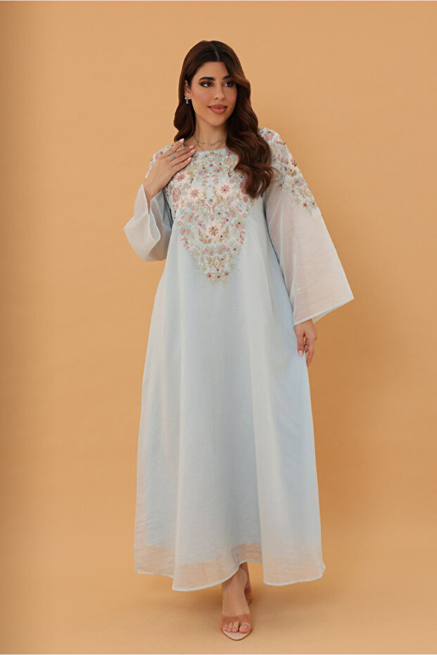 Powder Blue Regal Embroidered Jalabiya - 3