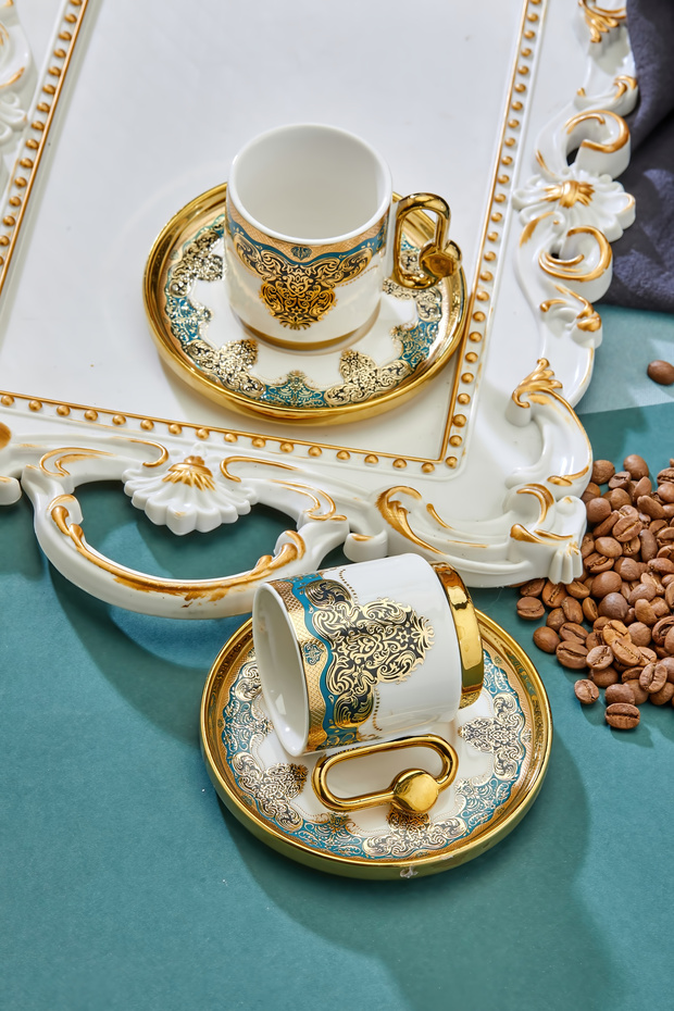 Cooker Royal Crest 90 ml 2 Kişilik Porselen Kahve Fincan Takımı CKR3870 ...