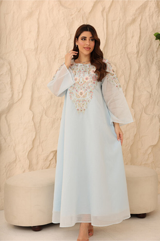 Powder Blue Regal Embroidered Jalabiya - 1