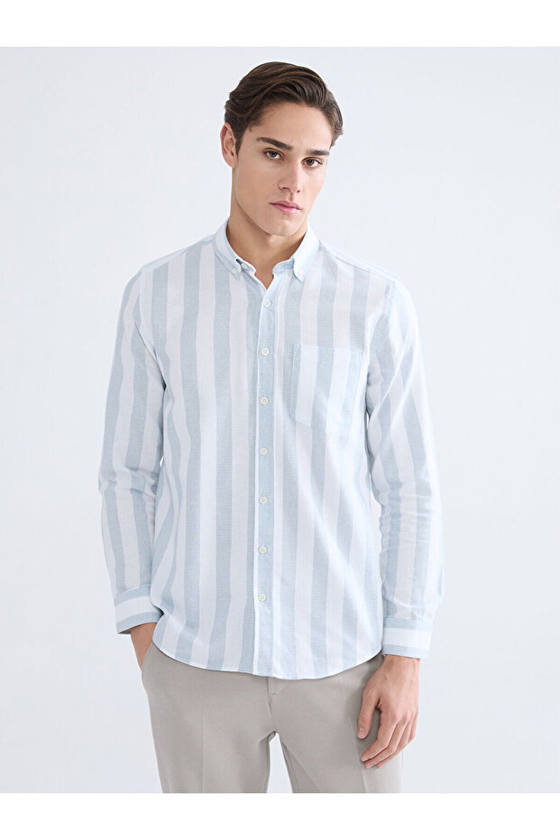 Nevavm Regular Fit Striped Dobby Men's Shirt with Difference