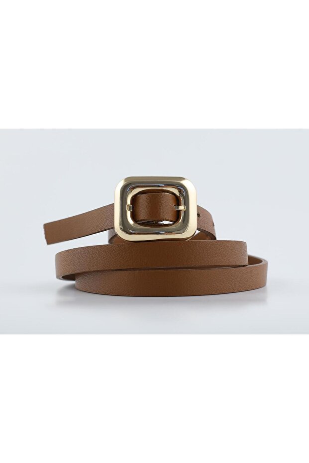 Kare Gold Buckled Tan Faux Leather Belt