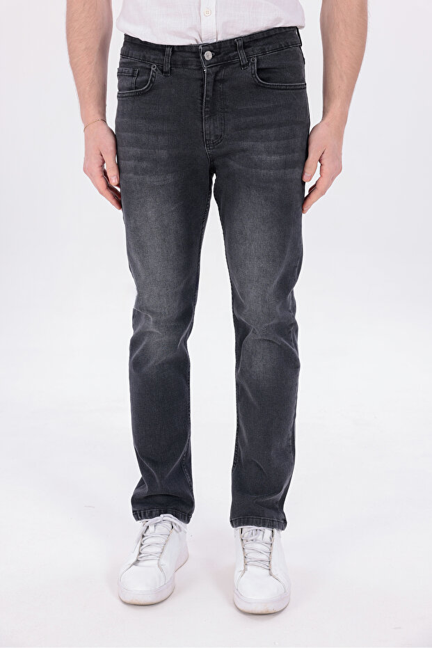 Men's Anthracite Gray Comfortable Regular Fit Daily Jeans Straight Leg Stretchy Denim