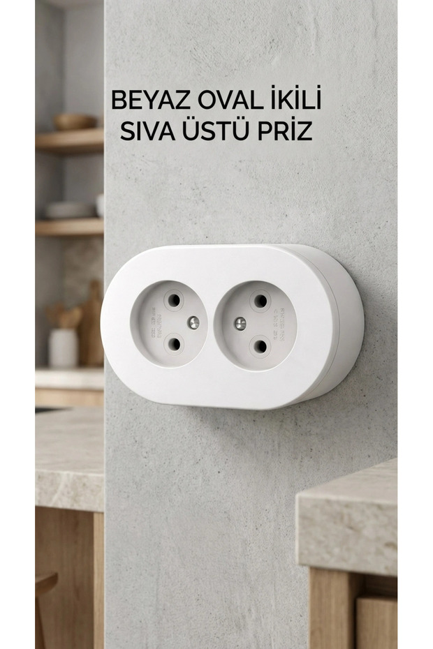 مقبس كهربائي أبيض مزدوج المدخلات مثبت على السطح، تصميم عصري - 1