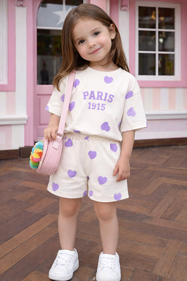 Girls' Heart Summer Top and Bottom Set %100 cotton
