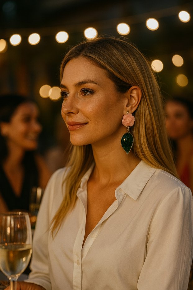 Joyce Green Leaf Shaped Dangle Earrings