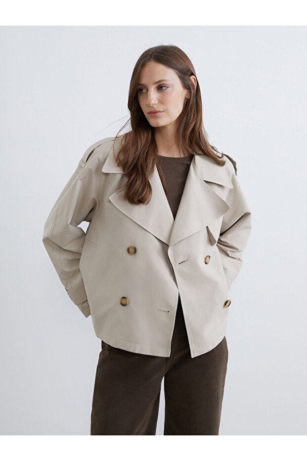 Nevavm Double-Breasted Collar Oversize Women's Trench Coat