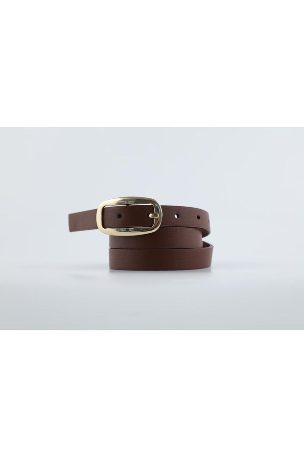 Gold Buckle Detail Brown Faux Leather Belt