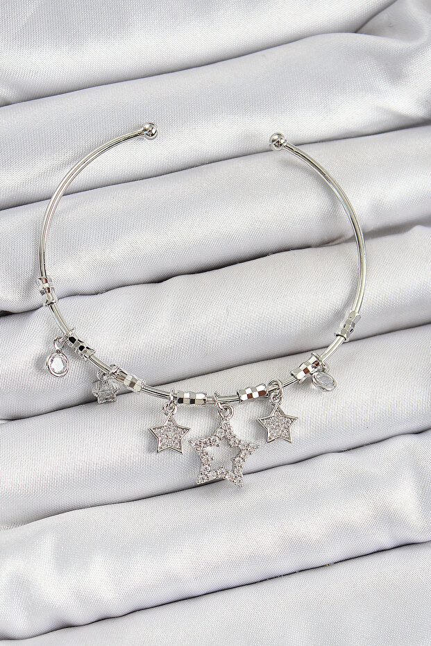 Brass Zircon Stone Star Model Silver Color Charm Bracelet