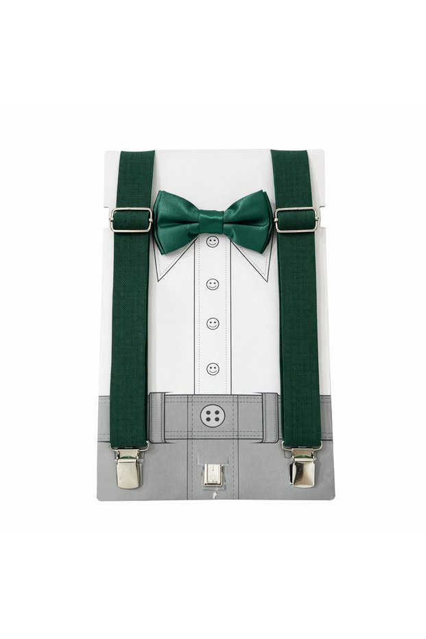 April 23 Show Outfit - Suspender Bow Tie Set Green