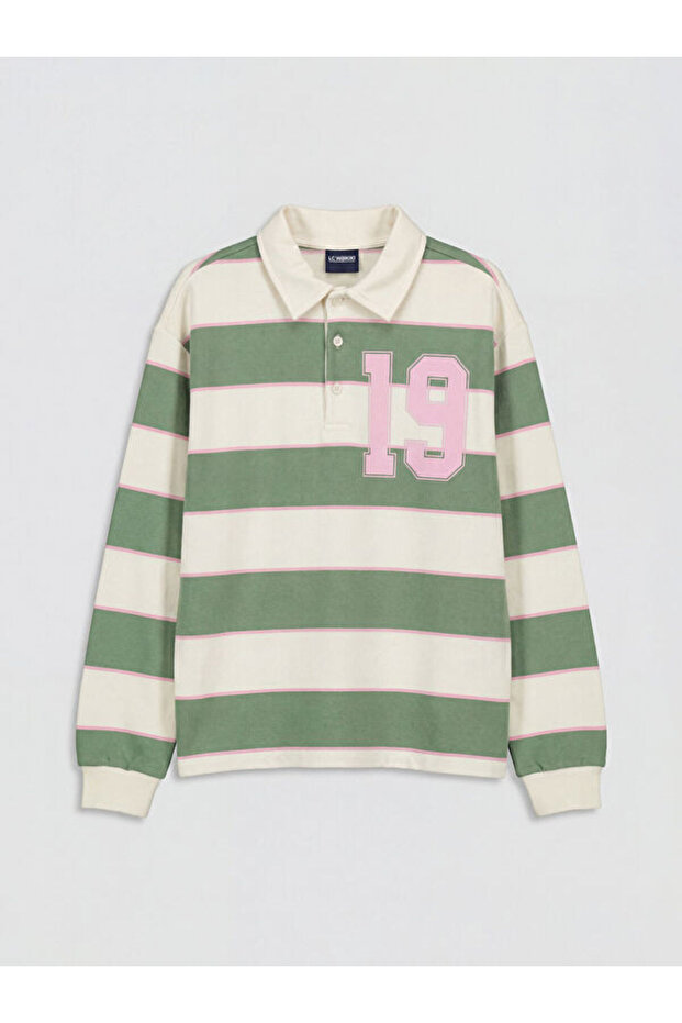 Esvab • Modern & Distinctive Devrik Roba Collar Striped Girls' T-Shirt