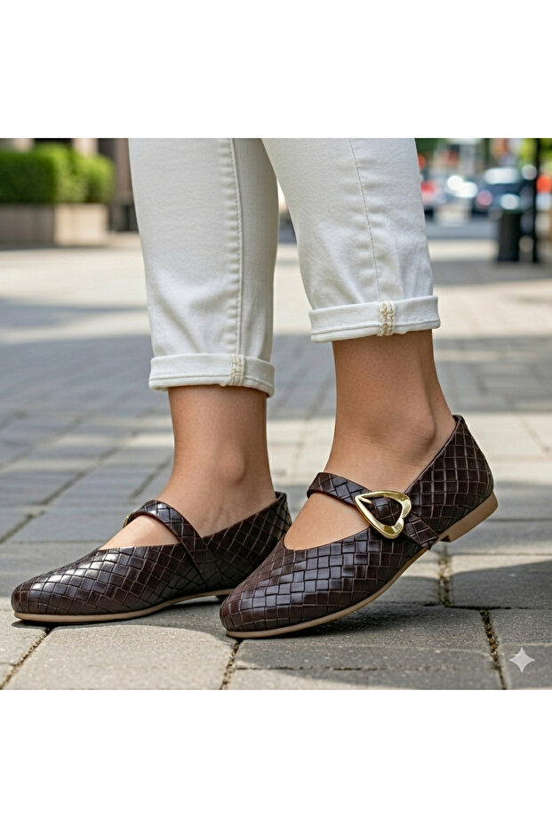 Knitting Series Heart Buckled Mary Janes Ballet Flats