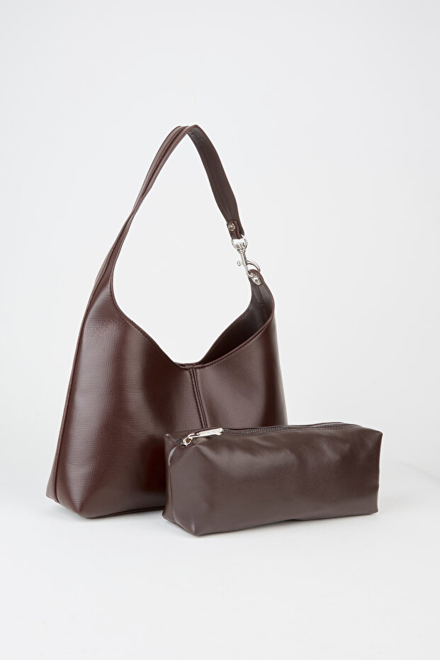 Women's Bitter Brown Crane Organizer with Faux Leather Snap Closure Hooks, Hanger and Shoulder Bag Handles