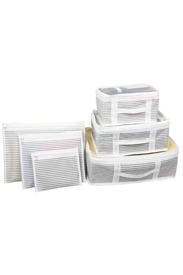 Gray Striped 6-Piece Suitcase Organizer, Practical Suitcase Organizing Set